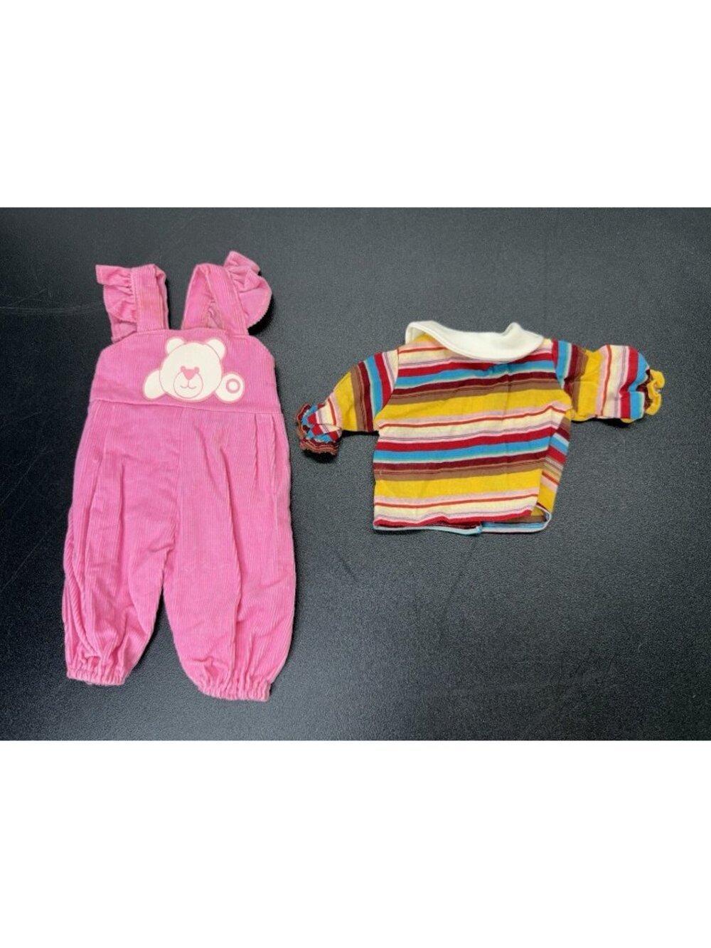 Vintage Corduroy Overalls Teddy Bear Pink Yellow Blue Striped Top 16” Doll